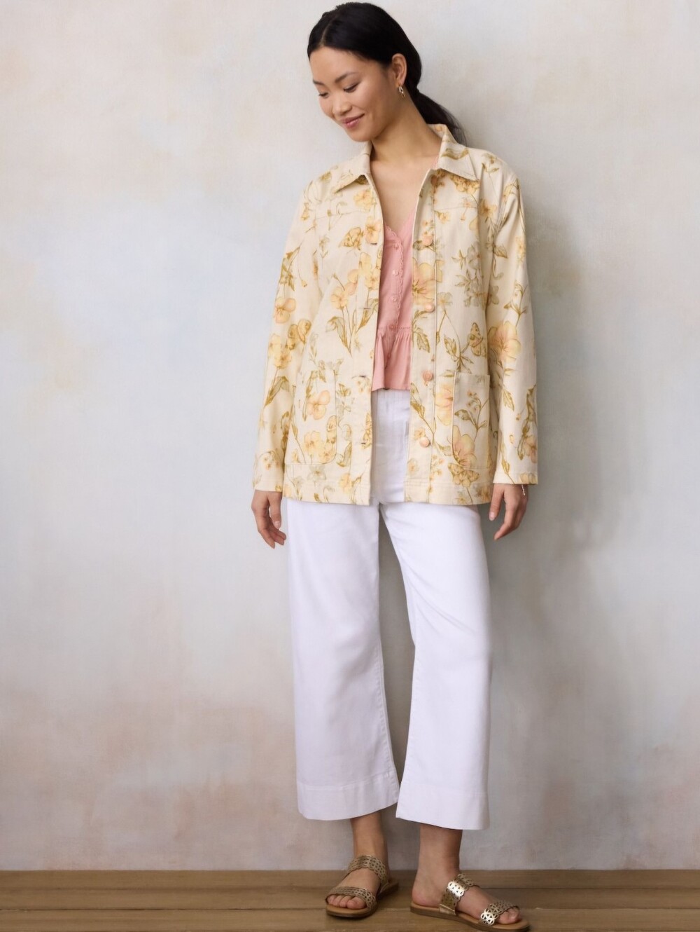 LC Lauren Conrad Cream Floral Jean Jacket | Size XL - NWT